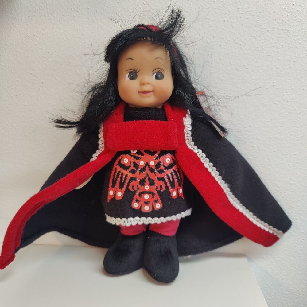 The Button Blanket Doll 9" Tall Red Aand Black